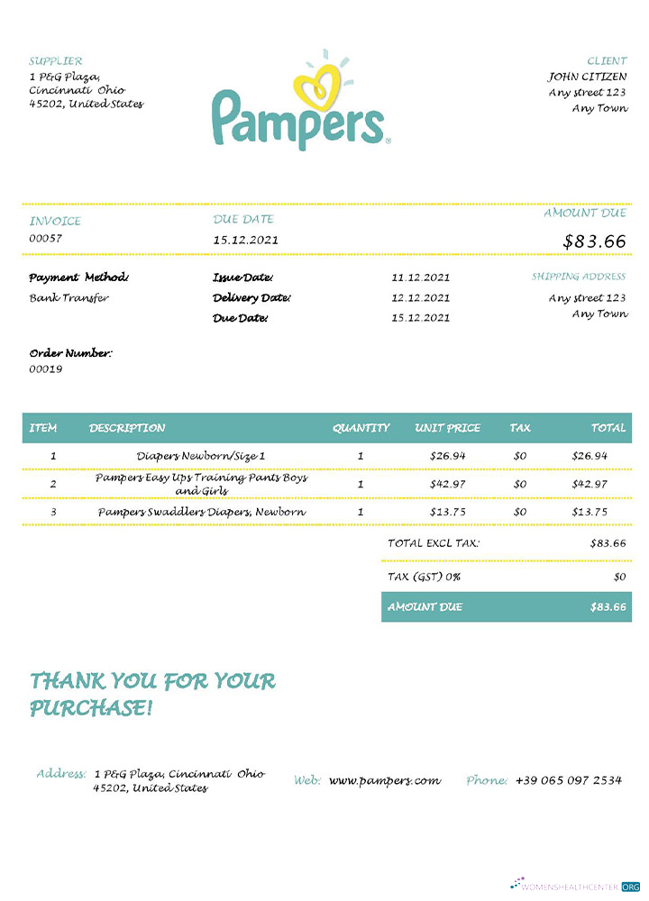 Download USA Pampers invoice Photoshop template
